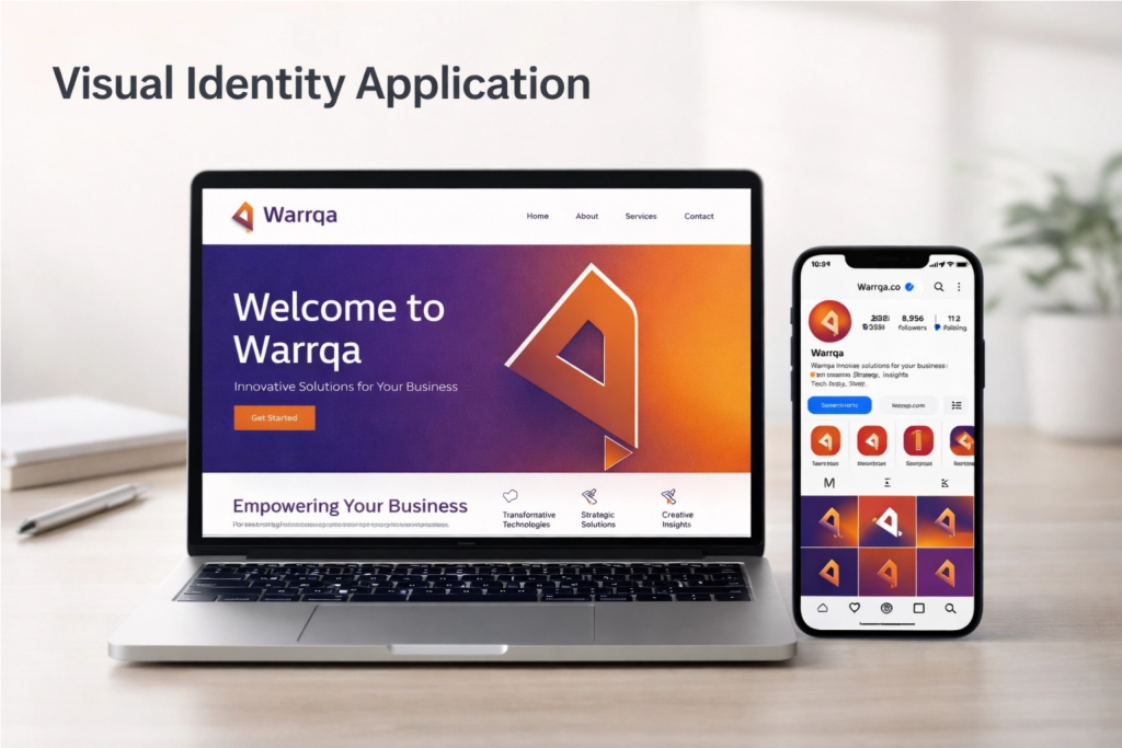 تصميم العلامات التجارية في السعودية | Warrqa 4 visual identity application
