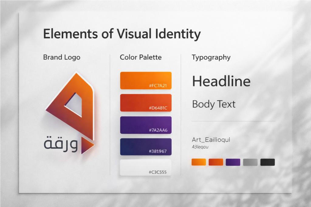 تصميم العلامات التجارية في السعودية | Warrqa 3 visual identity elements english
